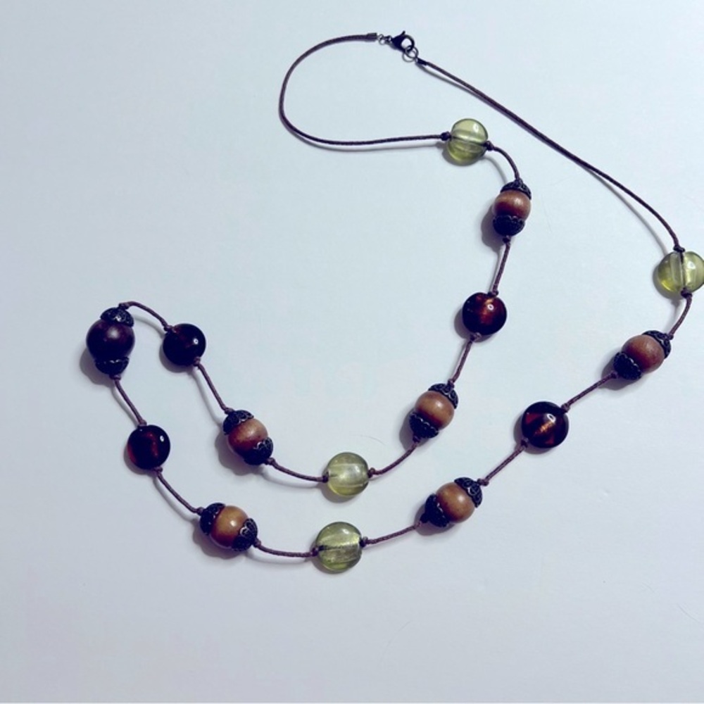 Vintage Wood &‎ Glass Corded Necklace